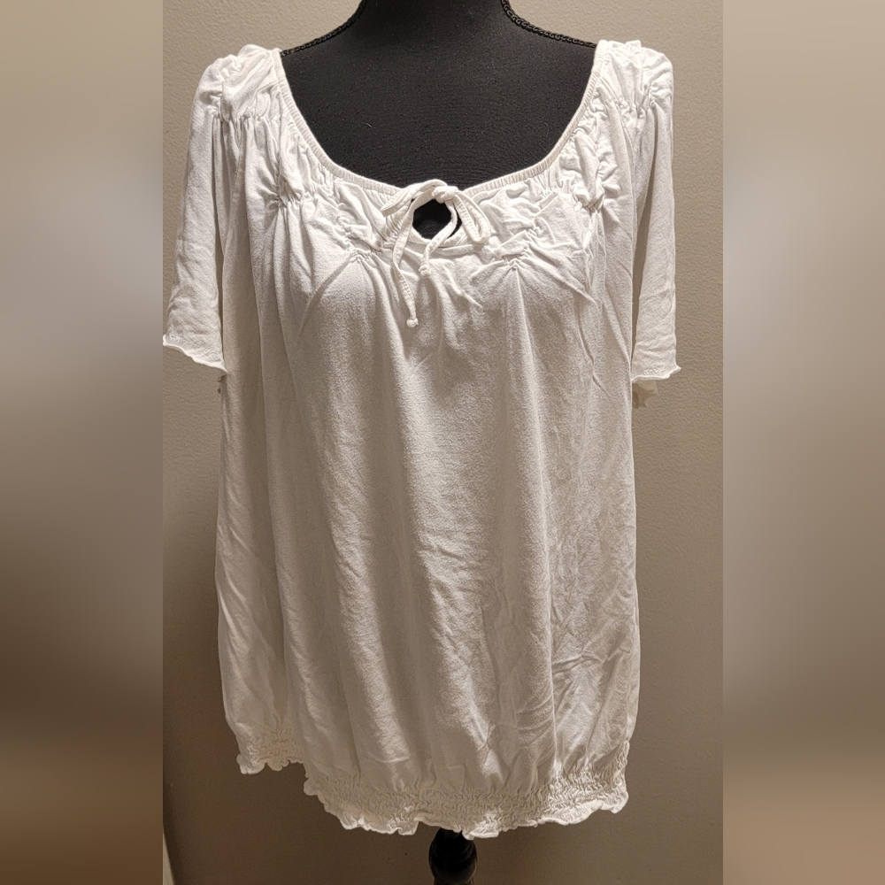 Lane Bryant White Short Sleeve Top with Tie Detail
